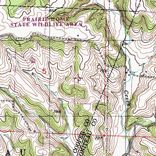 Topographic Map of Prairie Home State Wildlife Area, MO