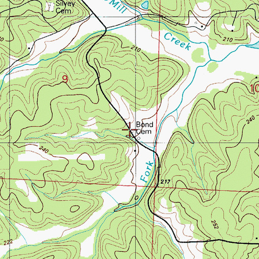 Topographic Map of Bond Cemetery, MO
