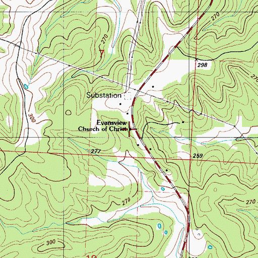 Topographic Map of Evansview Church of Christ, MO