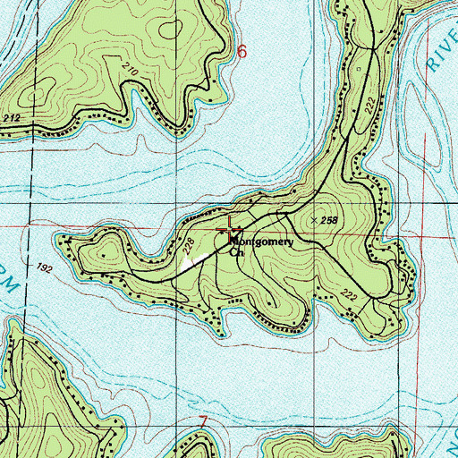 Topographic Map of Montgomery Church, MO