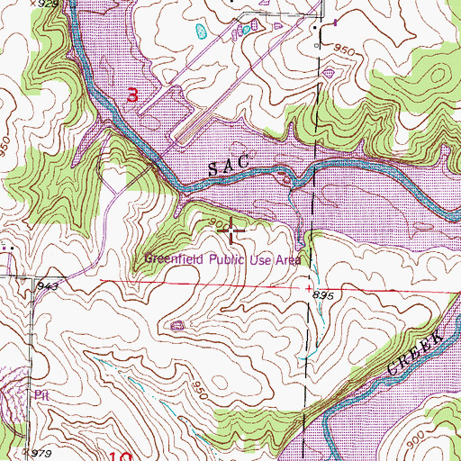 Topographic Map of Greenfield Public Use Area, MO