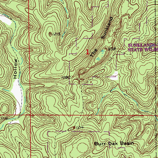 Topographic Map of Sunklands-Burr Oak State Wildlife Area, MO