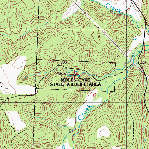 Topographic Map of Moles Cave State Wildlife Area, MO