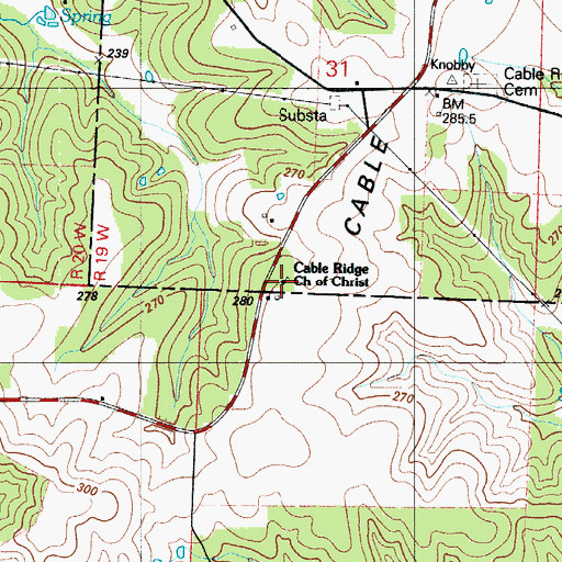 Topographic Map of Cable Ridge Church of Christ, MO