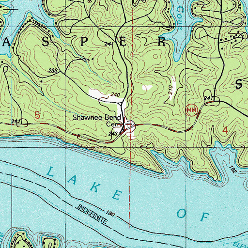 Topographic Map of Shawnee Bend Cemetery, MO