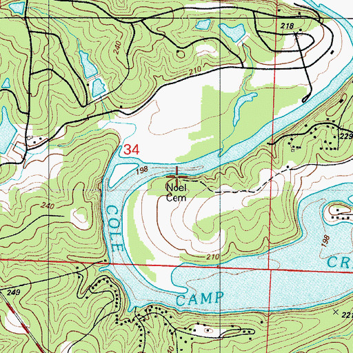 Topographic Map of Noel Cemetery, MO