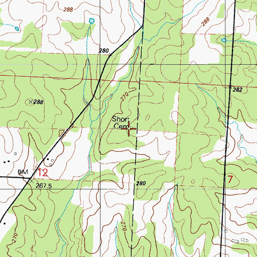 Topographic Map of Short Cemetery, MO
