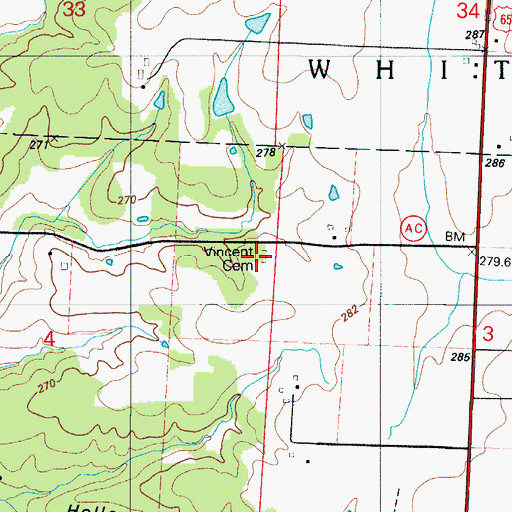 Topographic Map of Vincent Cemetery, MO