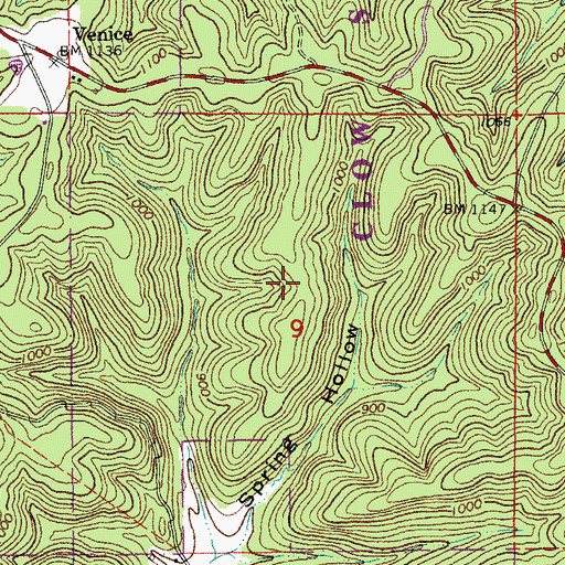 Topographic Map of Clow State Forest, MO