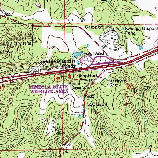 Topographic Map of Mineola State Wildlife Area, MO