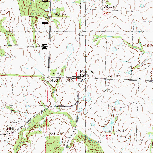 Topographic Map of Morris Cemetery, MO