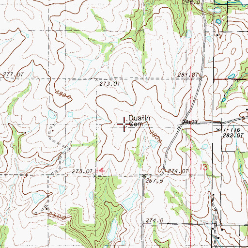 Topographic Map of Dustin Cemetery, MO