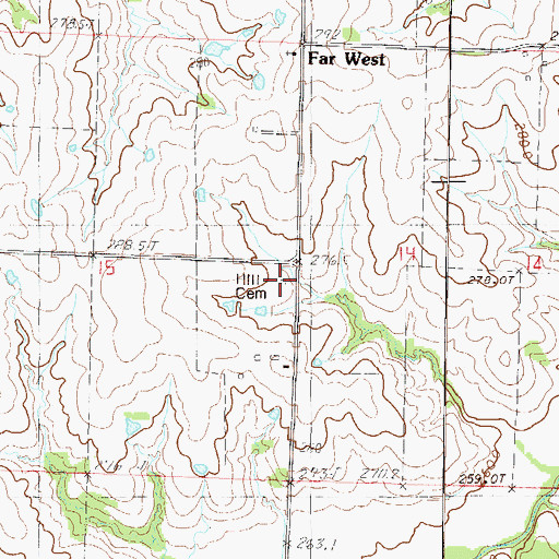 Topographic Map of Hill Cemetery, MO