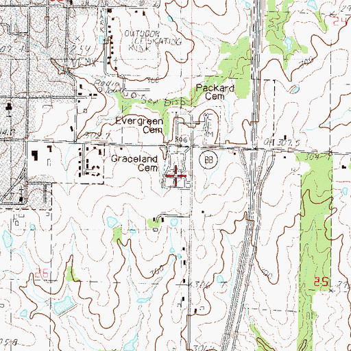 Topographic Map of Graceland Cemetery, MO