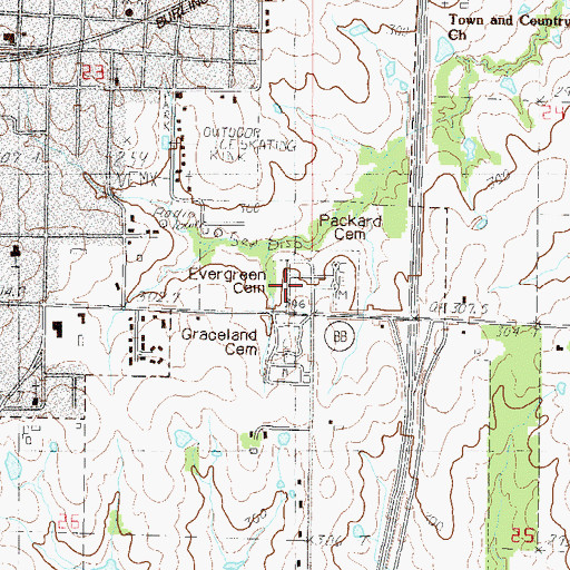 Topographic Map of Evergreen Cemetery, MO