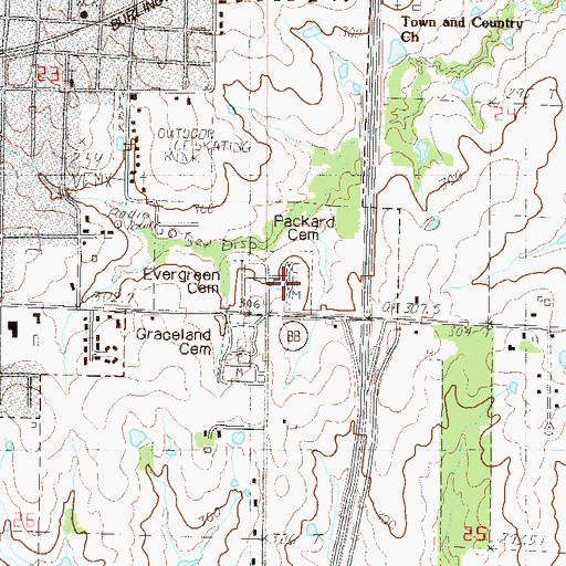Topographic Map of Packard Cemetery, MO