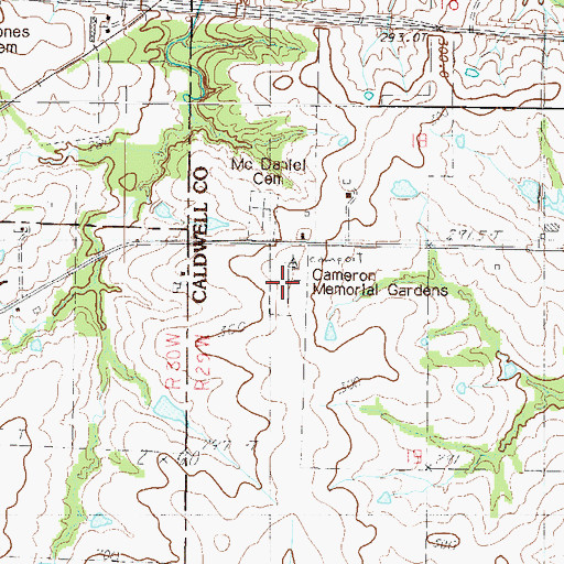 Topographic Map of Cameron Memorial Gardens, MO