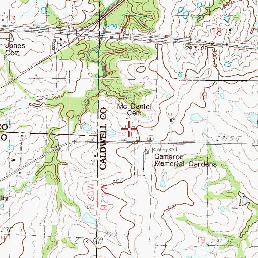 Topographic Map of McDaniel Cemetery, MO