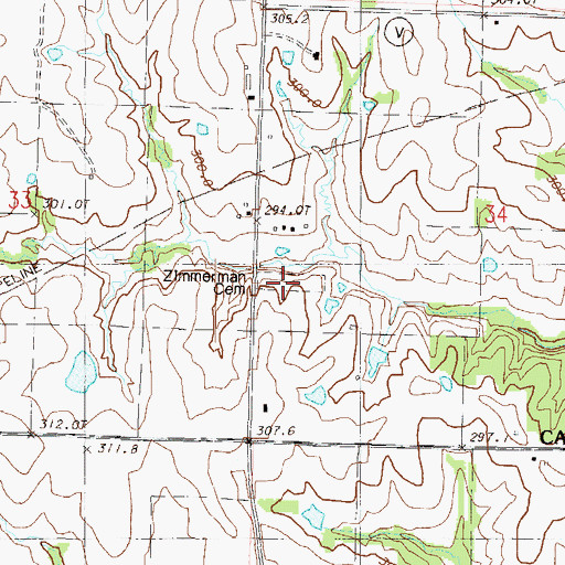 Topographic Map of Zimmerman Cemetery, MO