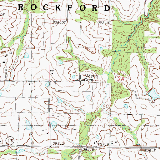 Topographic Map of Mayes Cemetery, MO