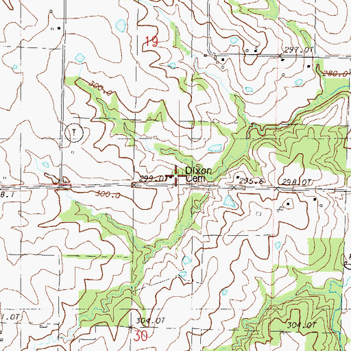Topographic Map of Dixon Cemetery, MO