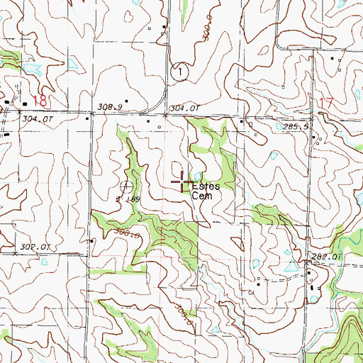 Topographic Map of Estes Cemetery, MO