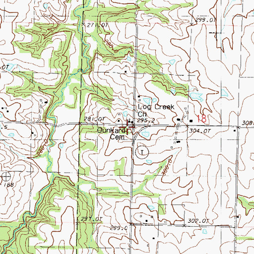 Topographic Map of Dunkard Cemetery, MO