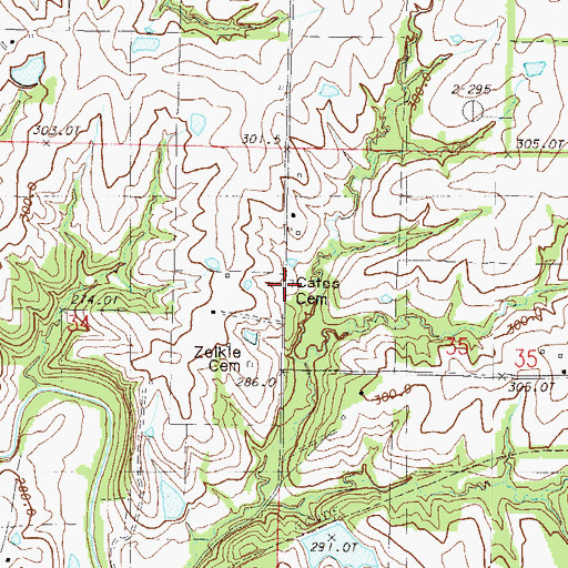 Topographic Map of Cates Cemetery, MO