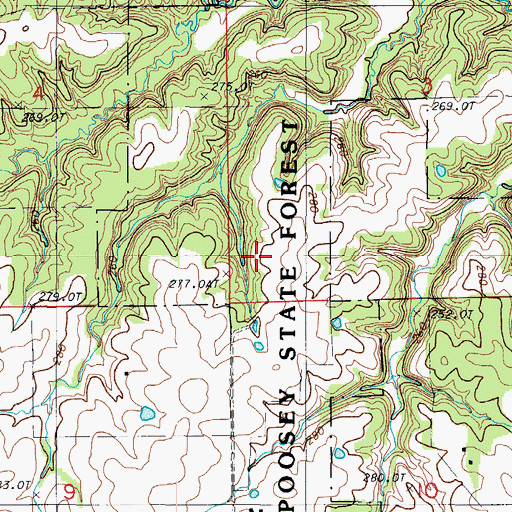 Topographic Map of Poosey State Forest, MO