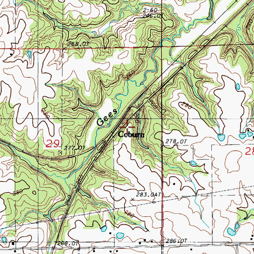 Topographic Map of Coburn, MO
