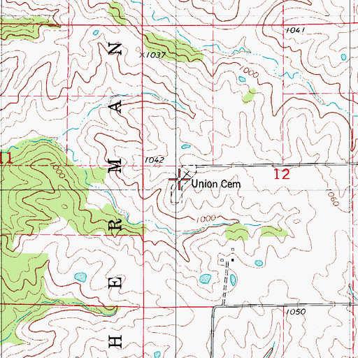 Topographic Map of Union Cemetery, MO