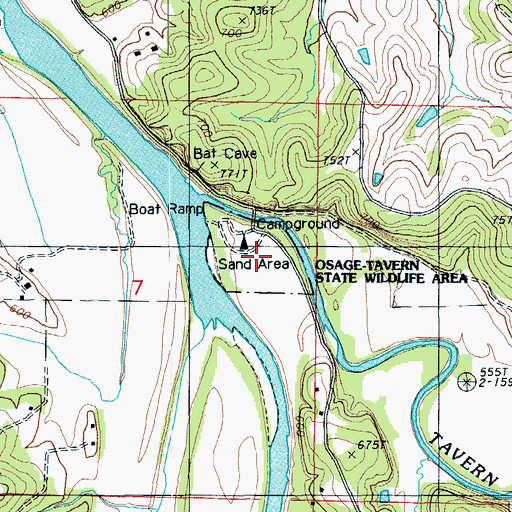 Topographic Map of Osage-Tavern State Wildlife Area, MO