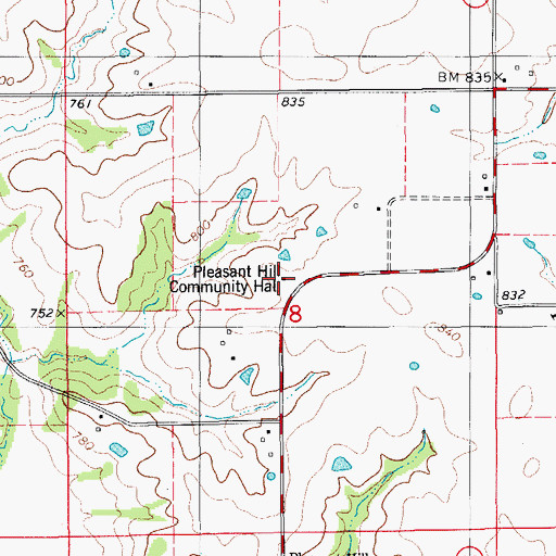 Topographic Map of Pleasant Hill Community Hall, MO