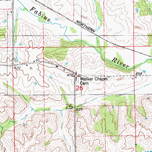 Topographic Map of Walker Chapel Cemetery, MO