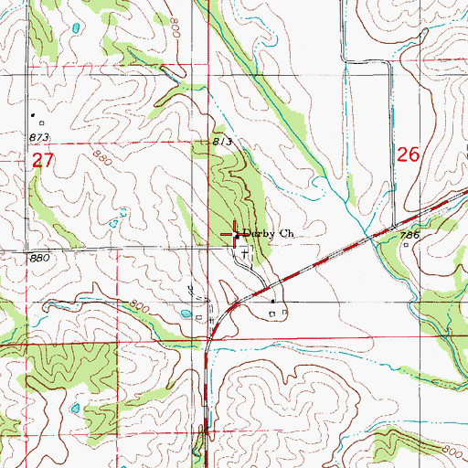 Topographic Map of Darby Church, MO