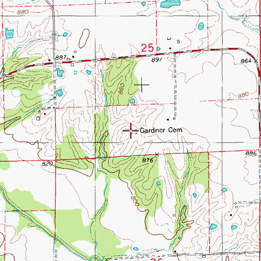 Topographic Map of Gardner Cemetery, MO