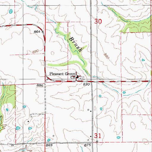 Topographic Map of Pleasant Grove Church, MO