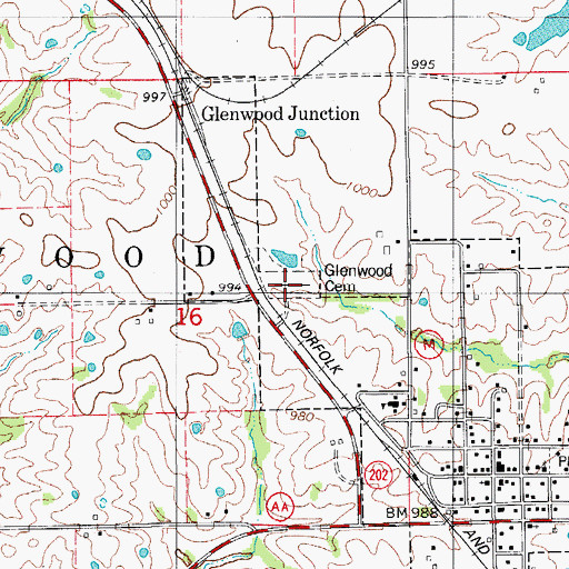Topographic Map of Glenwood Cemetery, MO