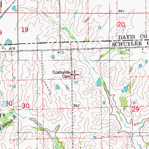 Topographic Map of Coatesville Cemetery, MO