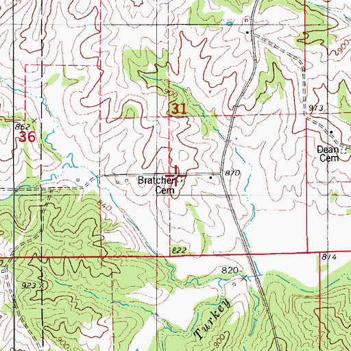 Topographic Map of Bratcher Cemetery, MO