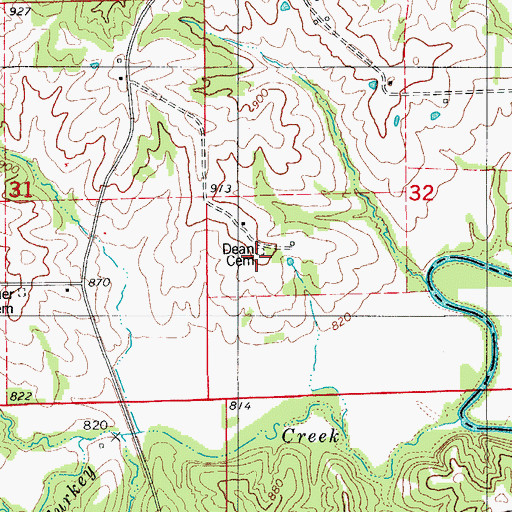 Topographic Map of Dean Cemetery, MO