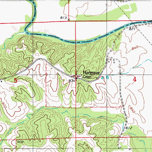 Topographic Map of Hargrave Cemetery, MO