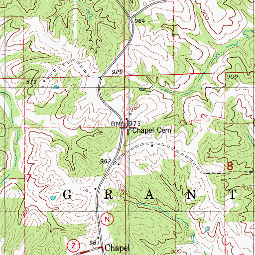 Topographic Map of Chapel Cemetery, MO