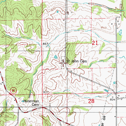 Topographic Map of Saint John Cemetery, MO