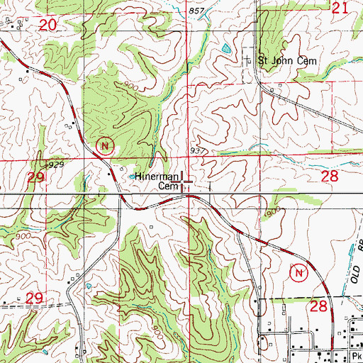 Topographic Map of Hinerman Cemetery, MO