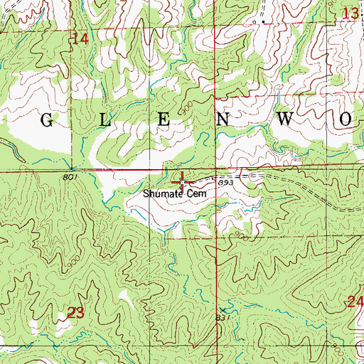 Topographic Map of Shumate Cemetery, MO