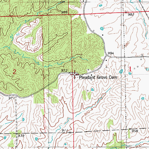 Topographic Map of Pleasant Grove Cemetery, MO