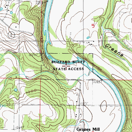 Topographic Map of Buzzard Bluff State Access, MO