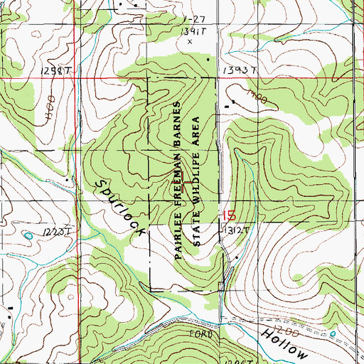 Topographic Map of Pairlee Freeman Barnes State Wildlife Area, MO