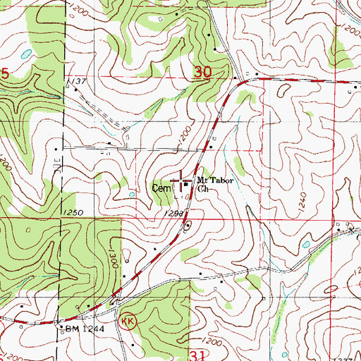 Topographic Map of Mount Tabor Church, MO